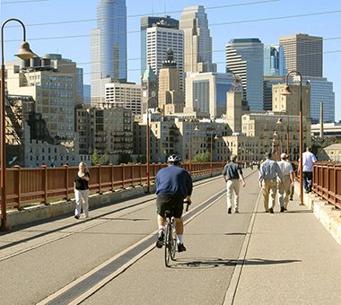 Bikers and Pedestrians at Stone Arch Bridge