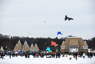 Crowd Gathers at Lake Harriet Winter Kite Festival