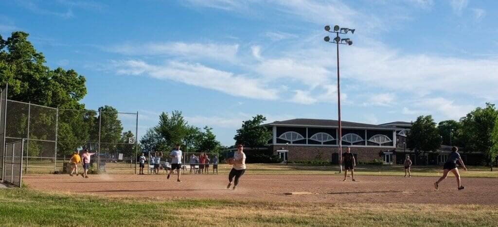 Adult coed kickball at Pearl Park