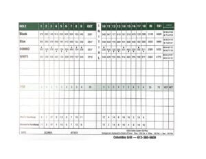 Columbia Golf Score Card - Page 1