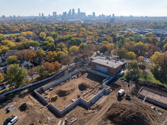 Aerial view of the construction site. 