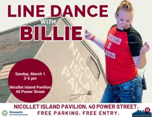 Line Dance with Billie flyer. Event details can be found in the body of the calendar event. 