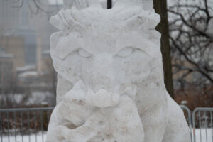 Carved in Snow fox sculpture