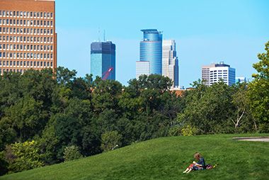 view of Downtown Minneapolis from the park