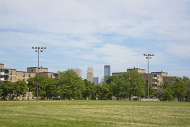 View of downtown Minneapolis from park