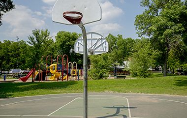 Newly resurfaced basketball courts