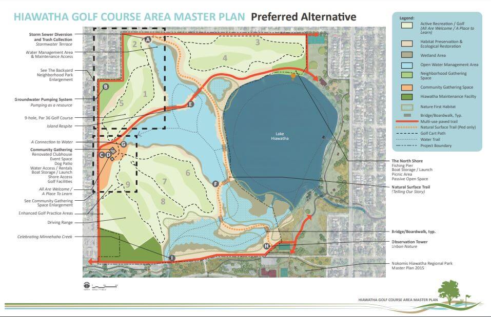 Graphic detailing the Draft Preferred Design Alternative for the Hiawatha Golf Course Property Master Plan