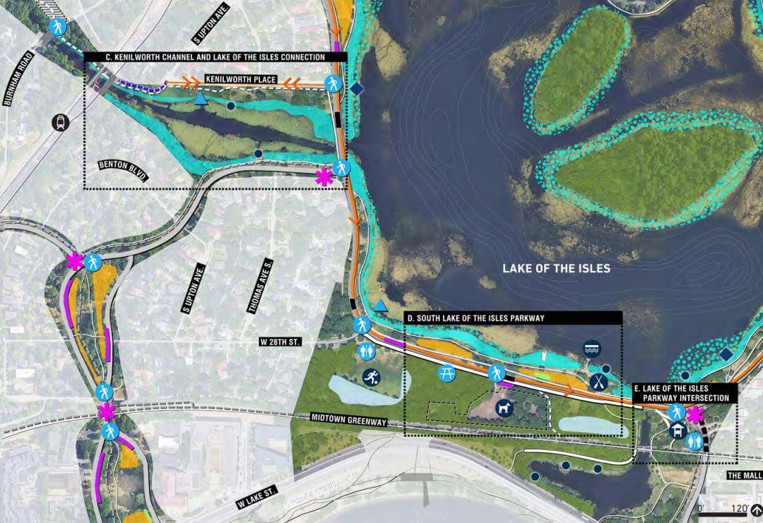 A graphic showing plans for the South Isles area in the Cedar-Isles Plan